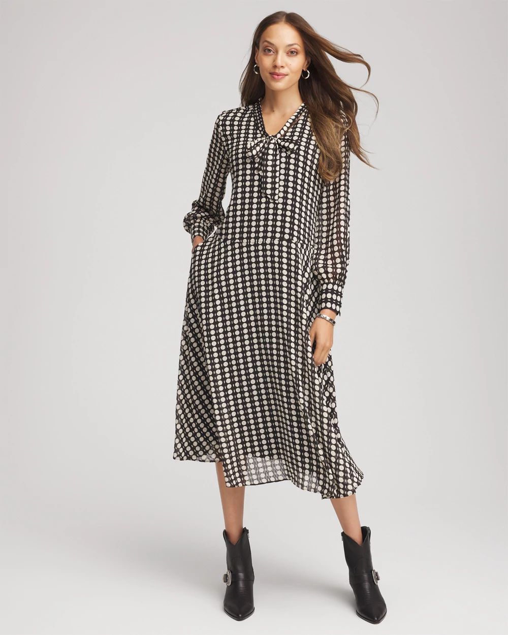 Chiffon Clip-Dot Tie-Neck Dress | Chico's